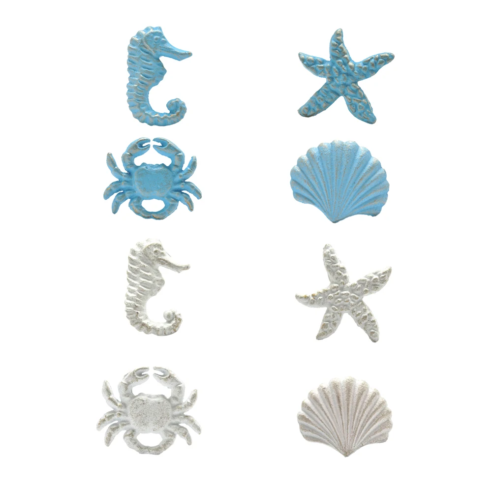 Furniture Hook Hardware - 4 Buah/Set Kenop Besi Biru/Putih Mediterania